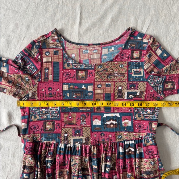 April Cornell Burgundy Patchwork Print Long Sleeve Maxi Dress - Picture 12 of 17